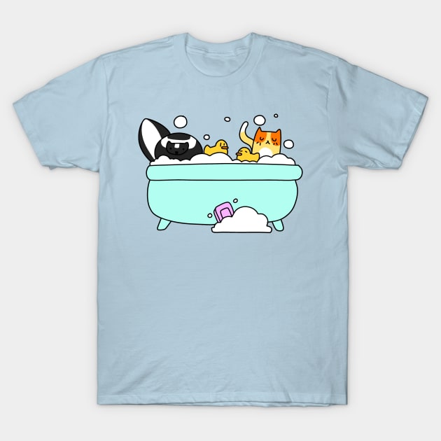 Skunk and Cat Bath Time T-Shirt by saradaboru